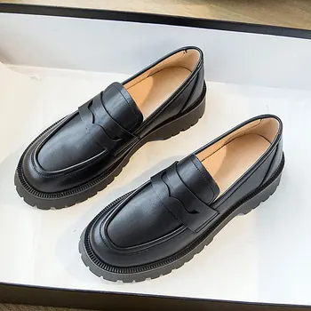 2023 Naujas pavasario storapadis koledžo stilius Laisvalaikio natūralios odos mada Moteriški britiško stiliaus batai Merginos Loafers batai