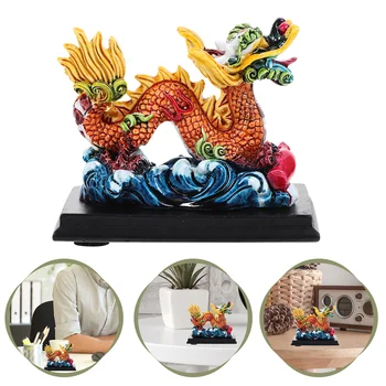 Derva kinų zodiako drakono figūrėlė Retro Feng Shui turtas Drakono statula Mini automobilio prietaisų skydelis Gyvūno skulptūra