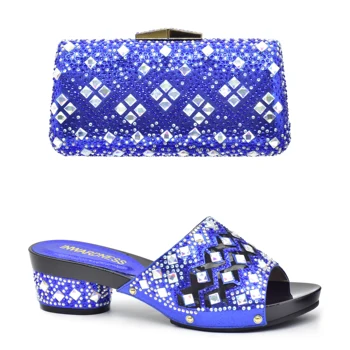 Doershow New Arrival African Wedding Shoes and Bag Set blue Color Italian Shoes with Matching Bags Nigerijos moterų vakarėlis HQW1-8