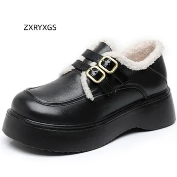 ZXRYXGS 2023 Populiariausi karvės odos žieminiai medvilniniai batai įspėti pliušinius sniego batus Stori pado neslystantys paaukštinimo batai Aukštakulniai Didelis dydis