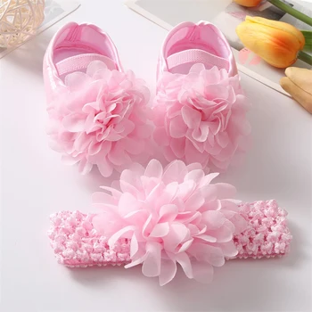 EWODOS Mažylių mergaičių batų ir galvos apdangalų rinkinys Mielos gėlės Mergaitės Princesės butai Vaikščiojimo batai naujagimiui Mažylis