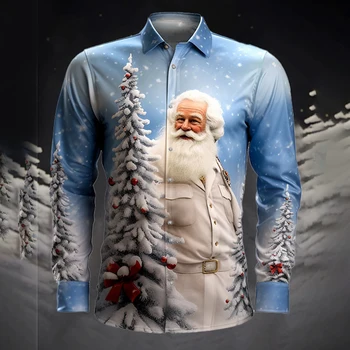 2023 Mada Nauji vyriški marškiniai Paprasta Kalėdų tema Spausdintos viršūnės Laisvalaikio patogūs priemiestiniai marškiniai ilgomis rankovėmis S-5Xl