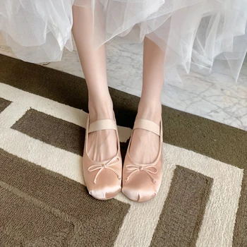 BCEBYL 2023 Nauja mada Bowknot šilko satino kvėpuojantys Mary Jane baleto bateliai moterims Chaussures De Marche Zapatos Mujer