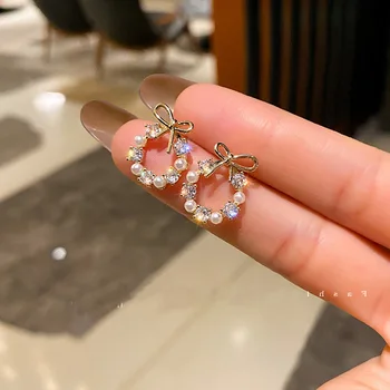 Blizgūs kalnų krištolo perlų auskarai moterims Korėjietiški peteliškės auskarai Vestuvių vakarėlio pareiškimas Mados papuošalai Didmeninė dovana