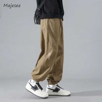 Casual Pants Men Straight Ankle Banded Loose Daily Spring Autumn Spliced Oversize M-4XL All-match Male American Style Simple