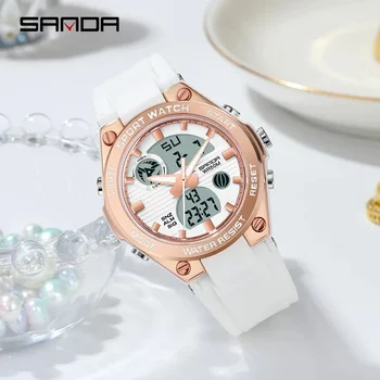 SANDA 2023 Populiariausi mados moteriški laikrodžiai Vandeniui atsparus sportinis skaitmeninis kvarcinis rankinis laikrodis Laisvalaikio laikrodžio dovana Relogio Feminino 6067