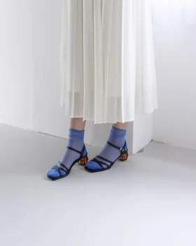Skaidrūs krištoliniai kulniukai Moteriški batai Fairy Cross Tied Sandals Japan Style Ol Zapatos Mujer 2024 Summer New Chaussure Femme