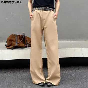 korėjietiško stiliaus naujos vyriškos pantalonų šoninės sagties platėjančios plačios kojos kelnės Laisvalaikio gatvės apranga Solidžios visų derančių kelnės S-5XL INCERUN 2023
