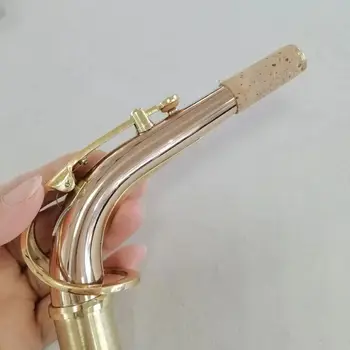 Aukštos klasės rožinio aukso alto saksofono burnos vamzdelis fosforas bronzinis saksofonas lenkia kaklo toną per skaidrius ryškius aksesuarus