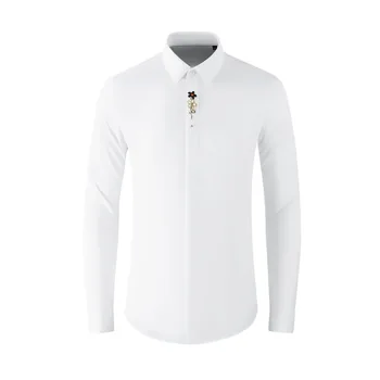 Aukštos kokybės prabangūs papuošalai prancūziško stiliaus elegantiški patogūs minkšti rudeniniai balti vyriški marškiniai ilgomis rankovėmis