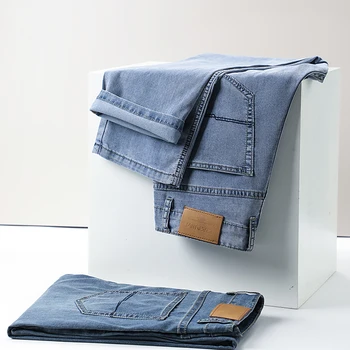 2023 Vasara Naujas liocelio audinys Vyriškas prabangus plonas minkštas džinsas Verslo tempimas Tiesios džinsinės kelnės Kelnės Vyras dizainerio drabužiai