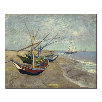 Žvejų valtys Vincento Van Gogo Saintes-Maries paplūdimyje,rankų darbo reprodukcija Aliejinė tapyba ant drobės,Sienų menas,Paveikslėliai