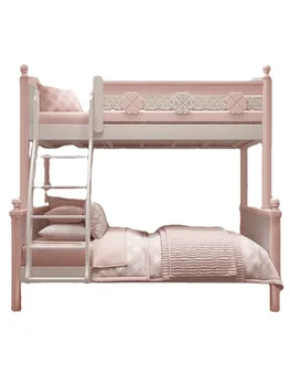 YY Medžio masyvo dviaukštė lova Išgalvota rožinė dvisluoksnė dvisluoksnė lova Apatinis gultas
