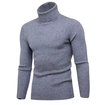 Casual Men Turtleneck Sweater Autumn Winter Solid Color Knitted Slim Fit Pullovers Trikotažas ilgomis rankovėmis Šiltas mezgimo megztinis