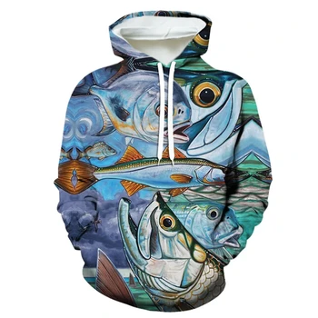 Karštos pardavimo prekės Vyriškas džemperis su gobtuvu 3d Spausdinta žuvis Žvejyba lauke Mada Linksmybės Super Dalian džemperis su gobtuvu Viršus