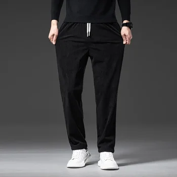 Naujos žiemos storos velvetinės kelnės Vyriškos sutraukiamos elastinės juosmens verslas Laisvos tiesios Korėjos laisvalaikio kelnės Vyriškos oversized M-5XL