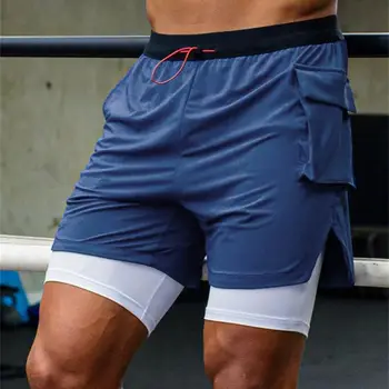 Summer Multi Pocket Zipper Summer Double Layer 2-in-1 Vyriški šortai Jogger Lauko mankšta Madingos sportinės kelnės
