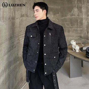 LUZHEN Palto stilius Korėjietiškas Tweed Plush Vyrų mados asmenybė Gražus motociklų drabužių tendencija Klasikiniai vyriški viršutiniai drabužiai Ab6fd4