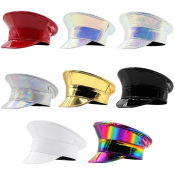 Shimmering Captain Hat for Adult Glitter PatentLeather Cap for Bachelorette Party Music Festival Carnivals Costume Hat Dropship