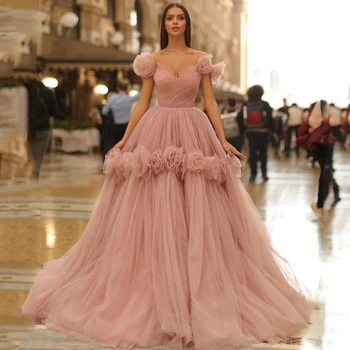 UZN Oficiali A-Line Prom suknelė nuo peties Tiulio princesės vakarinė suknelė 2023 m. Grindų ilgis Saudo Arabijos prom chalatai Pasirinktinis dydis