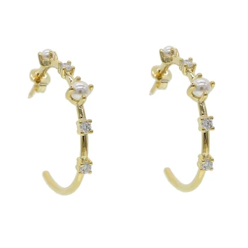 Balta imitacija Perlų apskritimo auskarai Paprasti aukso spalvos metaliniai auskarai Moterų mados 