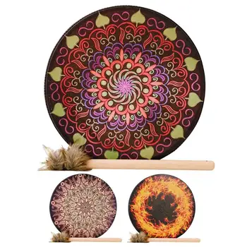 Šamano būgnas 25cm dekoravimo dizainas Būgnas Sibiro būgnas Namų dekoravimas Musici vakarėlis Garso gijimo įrankis Rankų darbo ornamentas