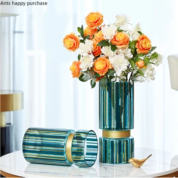 Stiklinė vaza Hidroponinė vaza Gėlių kompozicija Ornamentas Dirbtinė gėlė Džiovintos gėlės Vazos Dekoracijos Amatai Stalinės vazos