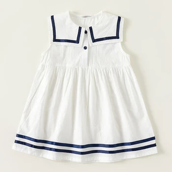 2023 Vasaros mergaičių drabužiai Korėjiečių miela balta princesė Mažylis Suknelė be rankovių Medvilnės vaikiškos suknelės Vaikiški drabužiai BC464