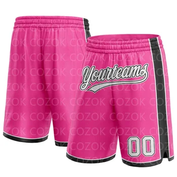 Custom Pink Autentiški krepšinio šortai 3D spausdinti vyriški šortai Pavadinimas Mumber Quick Drying Beach Šortai