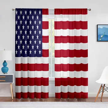 Nepriklausomybės diena Amerikos vėliava Tiulio užuolaida miegamojo langų dekoracijoms Svetainė JAV juostelės Šifono užuolaidos Užuolaidos