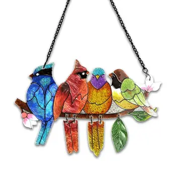Double Side Bird Sun Catcher Rankomis nutapytas keturių paukščių kolibrių kabantis ornamentas Craft Glass Hummingbird Suncatcher