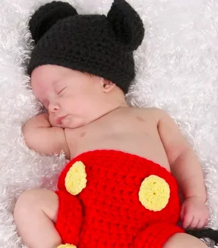 Naujagimio fotografija Prop Mikio kostiumas Baby Boy Girl Foto Apranga Megzta kelnių kepurė Fotografavimo kostiumas Kūdikių drabužiai Kūdikių drabužiai
