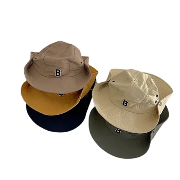 Korėjietiška sulankstoma didelė kraštinė B raidės kepurė berniukams ir mergaitėms Vasaros lauko kūdikių kepurės Kempingas Skėčiai nuo saulės Kaušo kepurės