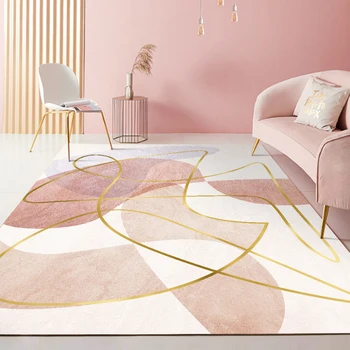Modern Nordic Carpet Living Room 3D Print Pink Spalvinga dekoracija Miegamasis Didelio ploto kilimas Neslidus mergaičių studijų kambarys Kilimėlis Lova