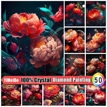 YiMeiDo 100% krištolo deimantų tapyba Bijūnų kalnų krištolo paveikslas Visas gręžtuvas 