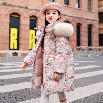 2023 Žiema Naujas korėjietiškas vaikiškas paltas mergaitėms Nuo vidutinio iki ilgo Balta antis Žemyn Mergaitės Nuo vidutinio iki didelio sutirštinto kailio