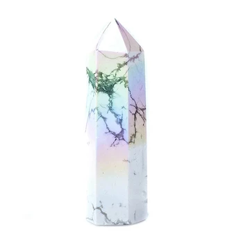Big Deal Natural Aura Howlite Crystal Point Galvanizavimo lazdelė Gydomojo akmens energija Baltas kvarcas Namų dekoras Reiki bokšto dovanos