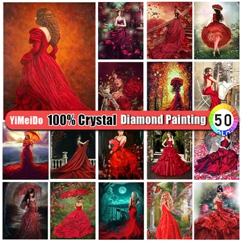 YiMeiDo 100% krištolo deimantų dažymas Raudonas sijonas Mergaičių rinkiniai Naujas 2023 m. užtrauktukas Deimantinis siuvinėjimas Portretas 5D Mozaikos namų dekoras