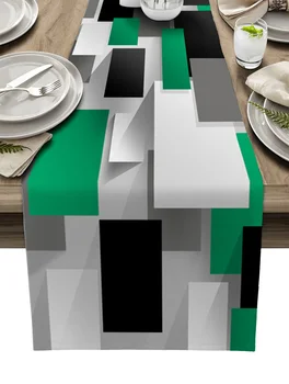 Geometrinis smaragdas Žalia Pilka Juoda Vientisas Abstraktus Lininis stalas Bėgikas Virtuvės stalo dekoravimas Staltiesė Vestuvių vakarėlio dekoras
