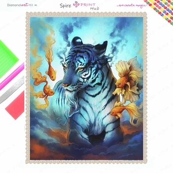 Fantasy Animal DIY AB Deimantų tapyba Nauja 2024 m. rinkinio siuvinėjimo mozaika Tigras Auksinė žuvelė Art Cross Stitch Home Decor Craft Kids Dovana
