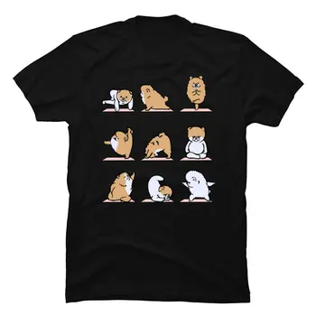 Mielas grafikas POMERANIJOS marškinėliai Yo-ga Bichon Dog Fizinis lavinimas Juokingi marškinėliai vyrams 100% medvilniniai drabužiai Nemokamas pristatymas