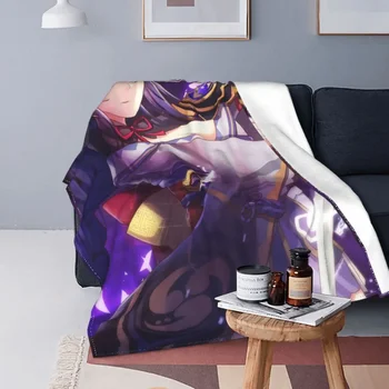 Genshin Impact Anime antklodė Raiden Shogun Baal Fleece Mesti antklodę Miegamojo sofa Atspausdintos minkštos šiltos lovatiesės