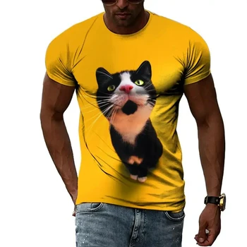 New Tide Summer Funny Cat Pattern 3D Printed Couple marškinėliai Fashion Street Ropa Hombre Asmenybė Vyrai Moterys Trumpomis rankovėmis Trišakiai