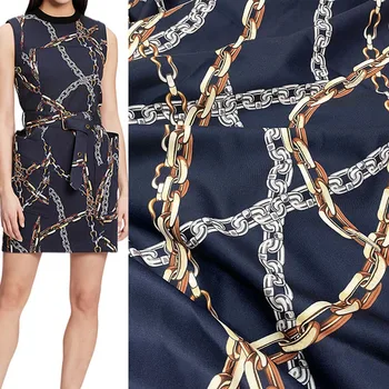 145cm Plotis Mada Jūrinis stilius Navy Chain Printed Twill Poliesterio audinys moteriai Suknelės kelnės Palaidinė 