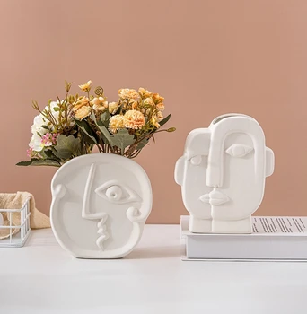Abstrakti keramika Žmogaus veido statula Vaza Rankų darbo keramikos figūrėlė Savybės Skintos gėlės Vaza Interjero meno dirbiniai Ornamentas Dekoro amatas