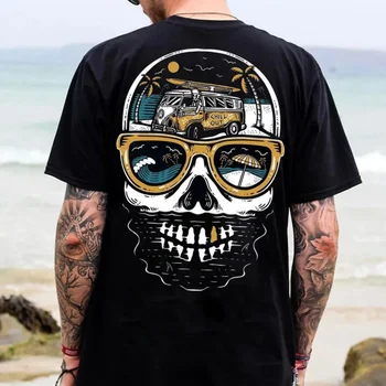 Retro High Street Vyriški marškinėliai Madingi trumpomis rankovėmis Top 2023 m. vasaros marškiniai Retro Undinėlė 3D Print Skull Graphic Marškinėliai vyrams