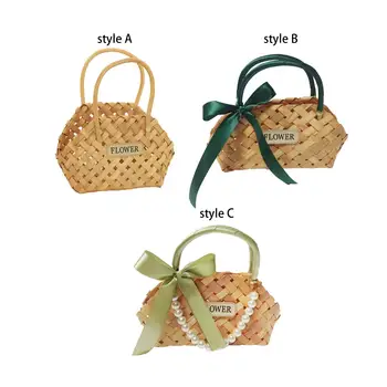 Pastoralinis piknikas Gėlių krepšelis Amatai Gėlių mergaičių krepšelis Rankų darbo medinis krepšelis daržovių duonai Vestuvinis lauko stalviršis