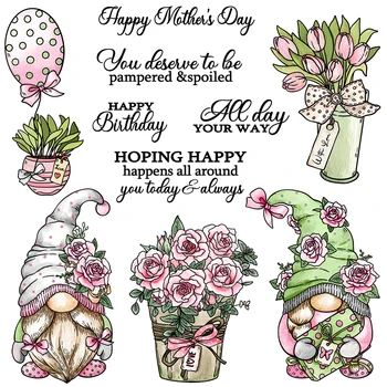 Mangocraft Love Roses Gnome Cutting Dies Clear Stamps Mother's Day Pasidaryk pats Scrapbooking Supplies Metal Dies Silicone Stamps For Card