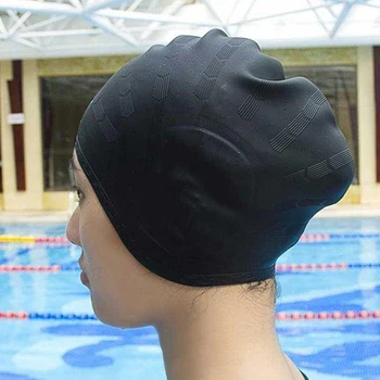 Suaugusieji Aukštos elastinės plaukimo kepurės Vyrai Moterys Vandeniui atsparus baseino dangtelis Apsaugokite ausis Ilgi plaukai Didelė silikoninė nardymo kepurė