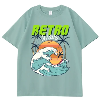 Retro Wave Harajuku Ukiyo-E Print Vyriški marškinėliai Fashion Oversize marškinėliai 100% Cotton Street trumpomis rankovėmis Kvėpuojančios vasaros viršūnės
